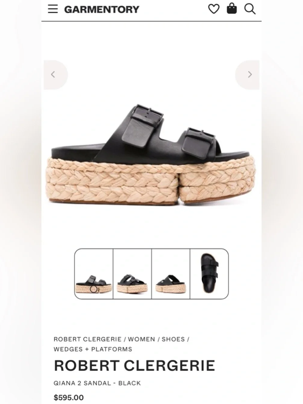 Robert Clergerie Qiana2 Buckle Espadrille Platform Sandals Black Size-37 NIB